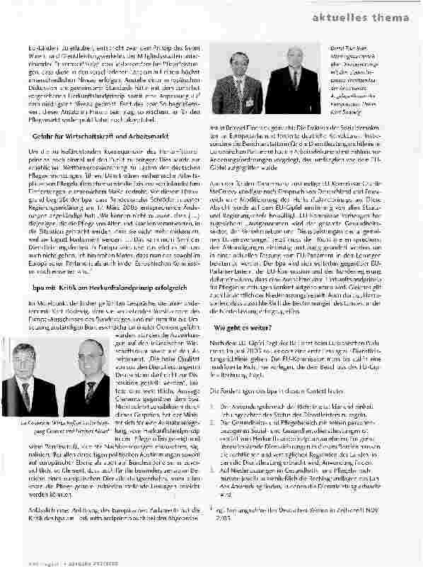 Vorschauseite 2: Dienstleistungsrichtlinie: Gefahr für deutsche Pflegeeinrichtungen aus dem EU-Parlament? BPA BEGRÜSST DIE AUF DEM EÜ-GIPFEL BESCHLOSSENEN ÄNDERUNGEN/HERKUNFTSLANDPR1NZ1P BEDEUTET…