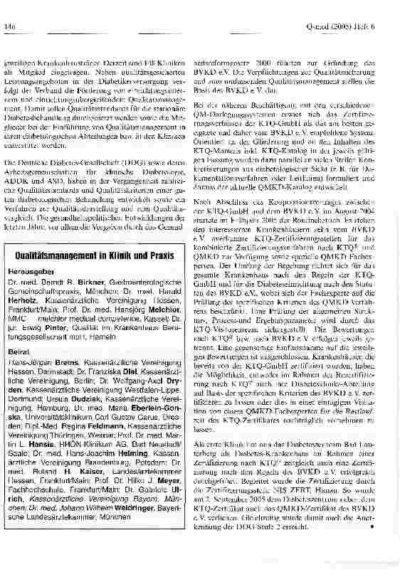 Vorschauseite 2: Vergabe des ersten QMKD-Zertifikates in Verbindung mit dem KTQ-Zertifikat an das Diabeteszentrum Bad Lauterberg