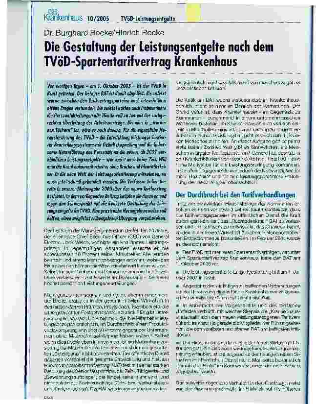 Vorschauseite 1: Die Gestaltung der Leistungsentgelte nach dem TVöD-Spartentarifvertrag Krankenhaus