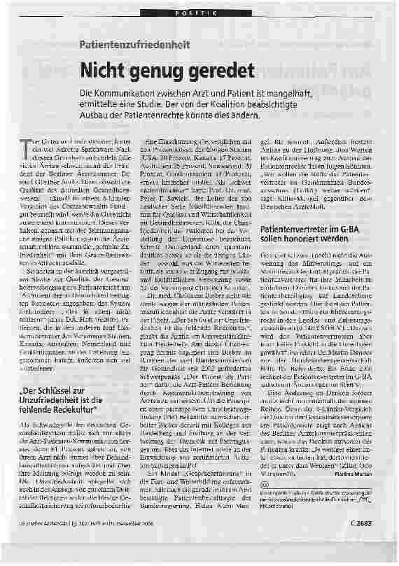Vorschauseite 1: PatientenzufriedenheitNicht genug geredet