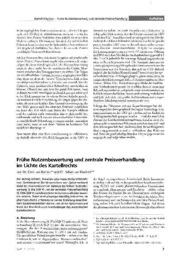 Vorschauseite 1: Frühe Nutzenbewertung und zentrale Preisverhandlung im Lichte des Kartellrechts