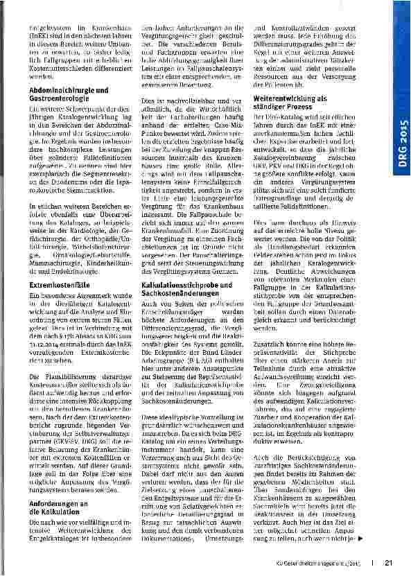 Vorschauseite 2: Aktuelle Entwicklungen des DRG-Systems in 2015 Aus Sicht der Deutschen Krankenhausgesellschaft