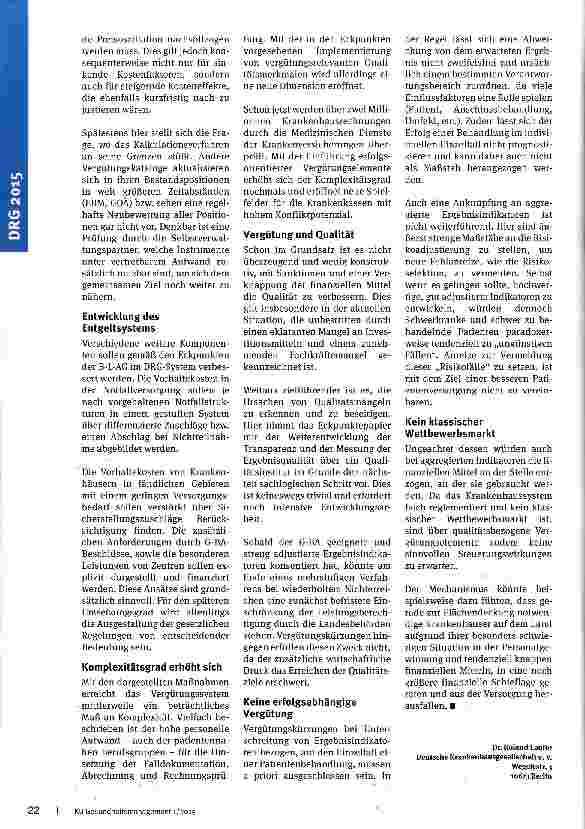Vorschauseite 3: Aktuelle Entwicklungen des DRG-Systems in 2015 Aus Sicht der Deutschen Krankenhausgesellschaft
