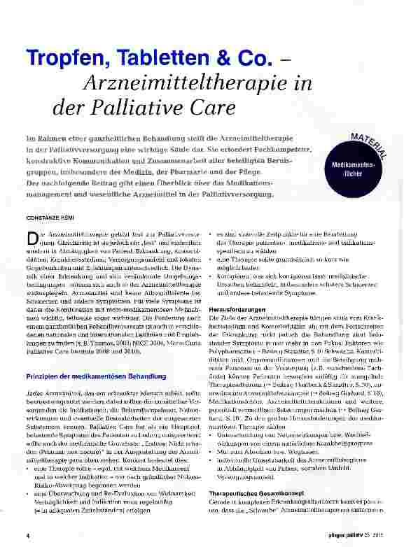 Vorschauseite 1: Tropfen, Tabletten & Co. - Arzneimitteltherapie in der Palliative Care