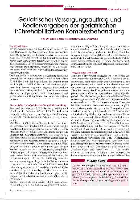 Vorschauseite 1: Geriatrischer Versorgungsauftrag undKodiervorgaben der geriatrischen frührehabilitativen Komplexbehandlung