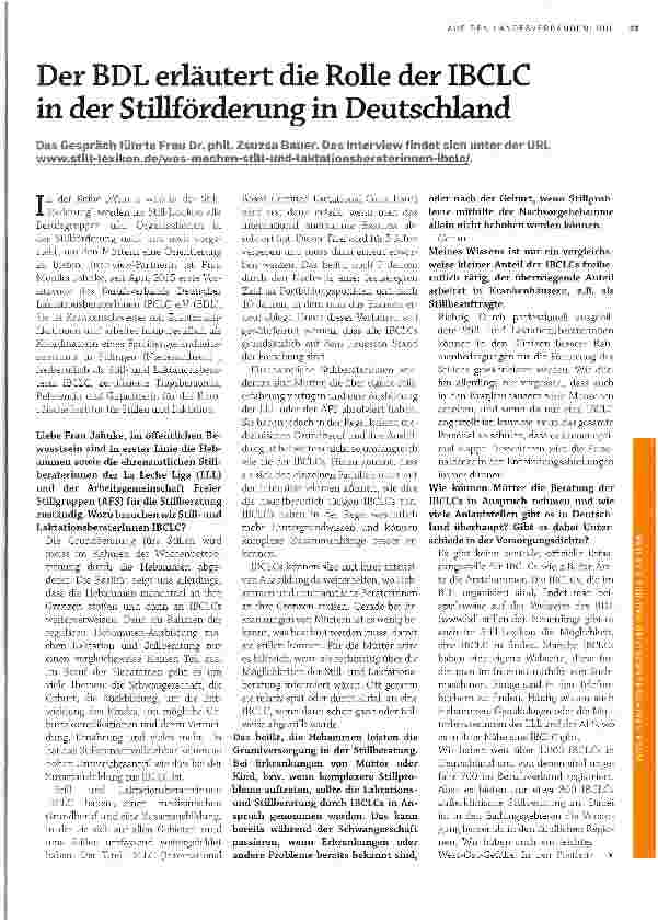 Vorschauseite 1: Der BDL erläutert die Rolle der IBCLC in der Stillförderung in Deutschland