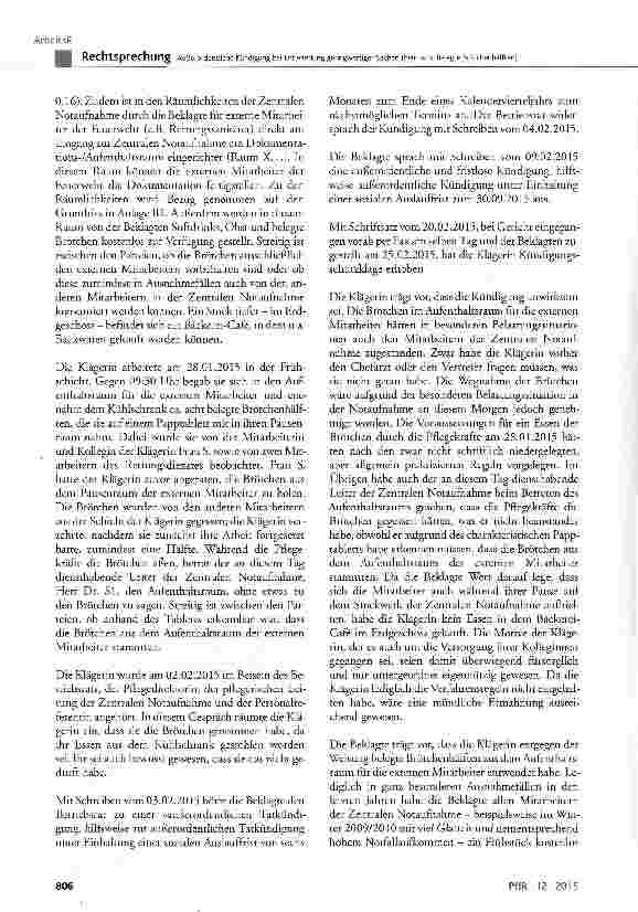 Vorschauseite 2: Außerordentliche Kündigung bei Entwendung geringwertiger Sachen (hier: acht belegte Brötchenhälften) BGB§ 241 Abs. 2, § 626 Abs. 1