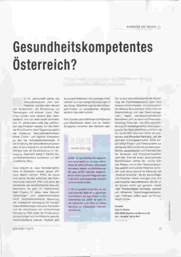 Vorschauseite 1: Gesundheitskompetentes Österreich?