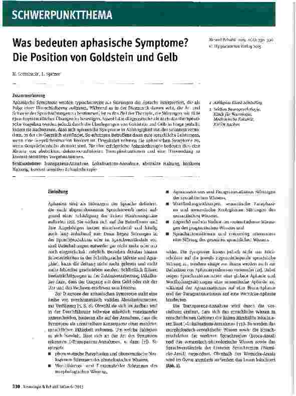 Vorschauseite 1: Was bedeuten aphasische Symptome? Die Position von Goldstein und Gelb