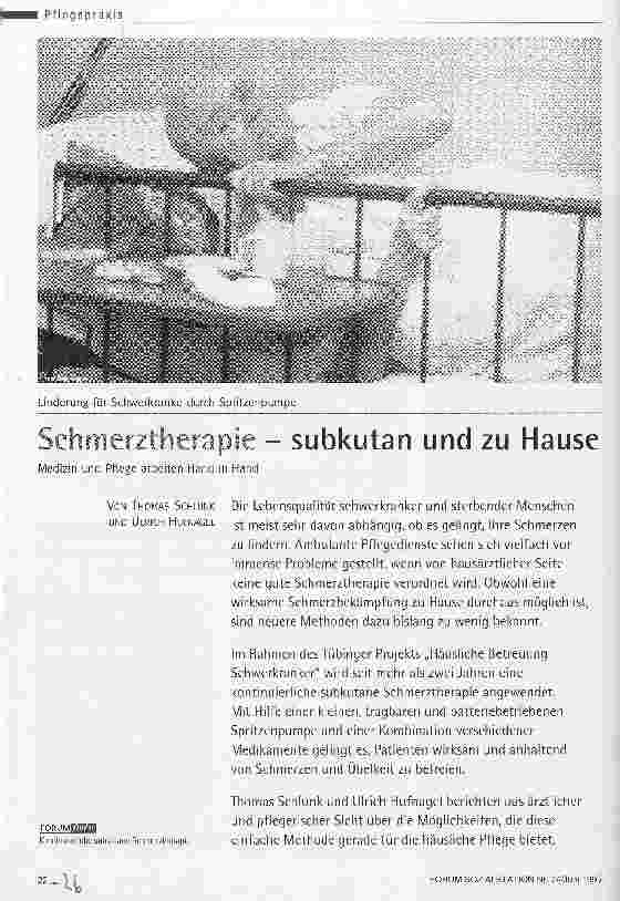 Vorschauseite 1: Schmerztherapie - subkutan und zu Hause Linderung für Schwerkranke durch Spritzenpumpe Medizin und Pflege arbeiten Hand in Hand