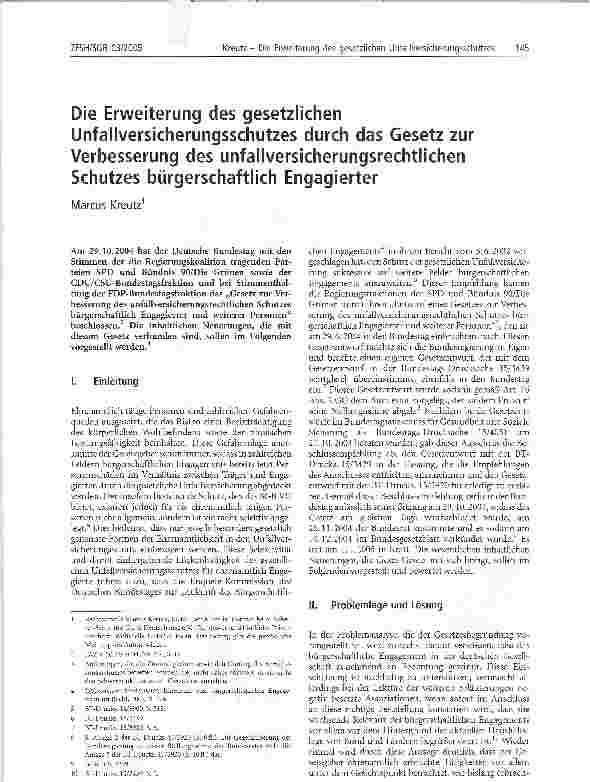 Vorschauseite 1: Die Erweiterung des gesetzlichen Unfallversicherungsschutzes durch das Gesetz zur Verbesserung des unfallversicherungsrechtlichen Schutzes bürgerschaftlich Engagierter