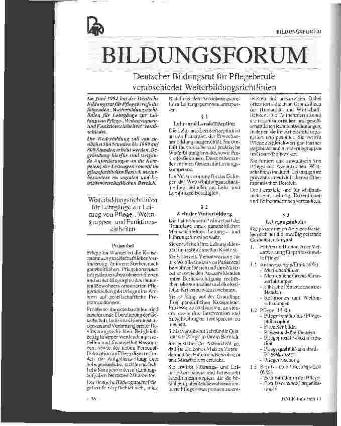 Vorschauseite 1: Deutscher Bildungsrat für Pflegeberufe verabschiedet Weiterbildungsrichtlinien