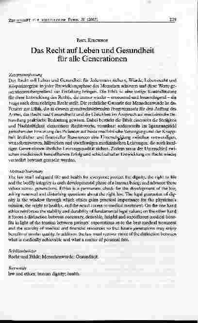Vorschauseite 1: Das Recht auf Leben und Gesundheit für alle Generationen