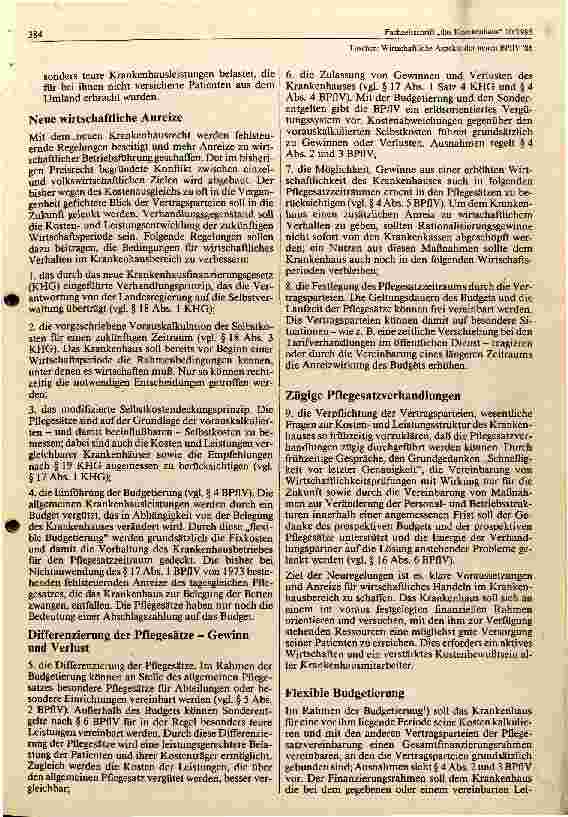 Vorschauseite 2: Wirtschaftliche Aspekte der neuen BPFLV 1986