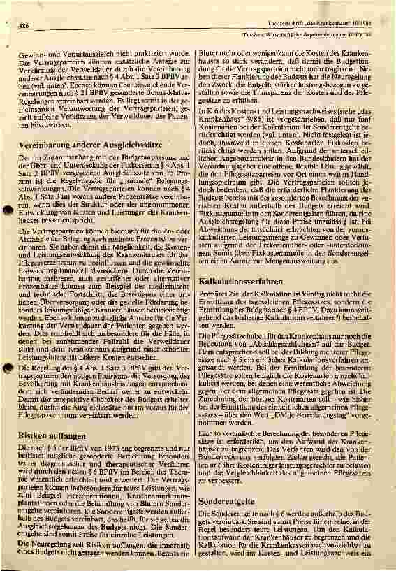 Vorschauseite 4: Wirtschaftliche Aspekte der neuen BPFLV 1986