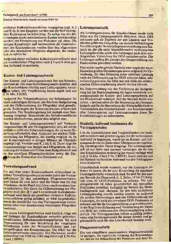 Vorschauseite 5: Wirtschaftliche Aspekte der neuen BPFLV 1986