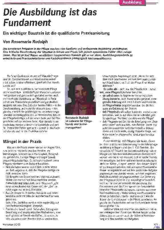 Vorschauseite 1: Die Ausbildung ist das Fundament Ein wichtiger Baustein ist die qualifizierte Praxisanleitung