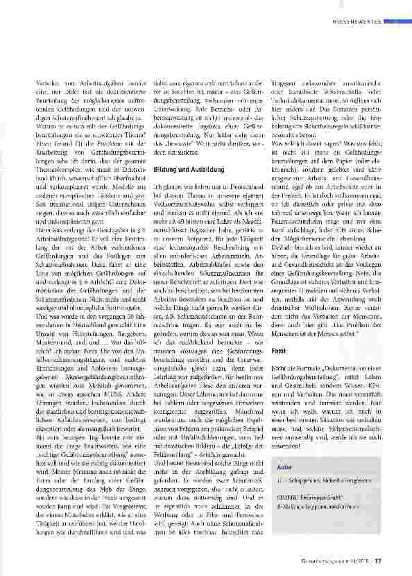 Vorschauseite 2: Die Gefährdungsbeurteilung - eine unendliche Geschichte?
