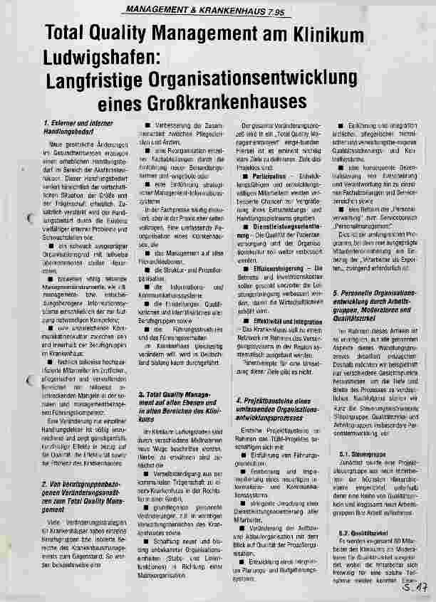 Vorschauseite 1: Total Quality Management am Klinikum Ludwigshafen: Langfristige Organisationsentwicklung eines Großkrankenhauses