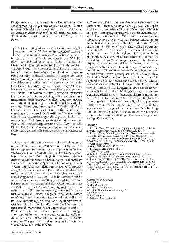Vorschauseite 2: Zur Abgrenzung der Leistungsverpflichtung bei Hilfsmittelversorgung in Pflegeheimen- Bundessozialgericht, Urteil vom 22.07.2004 - AZ.: B 3 KR 5/03 R -