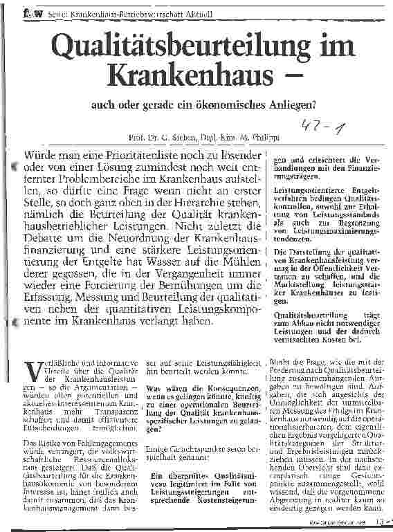Vorschauseite 1: Qualitätsbeurteilung im Krankenhaus - auch oder gerade ein ökonomisches Anliegen