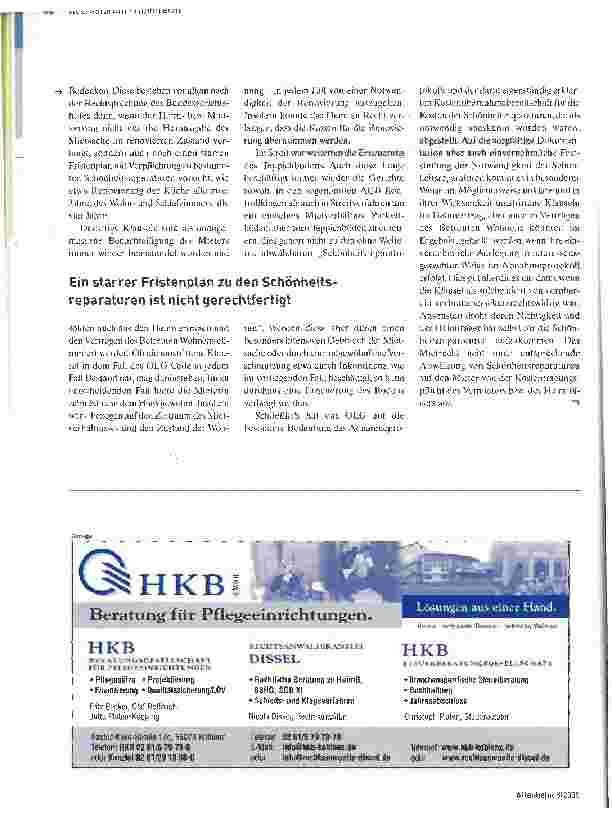 Vorschauseite 2: Das Urteil : Rechtsforum Heimrecht Oberlandesgericht CeUe: Klausel im Heimvertrag zur Renovierungspflicht des Mieters zulässig