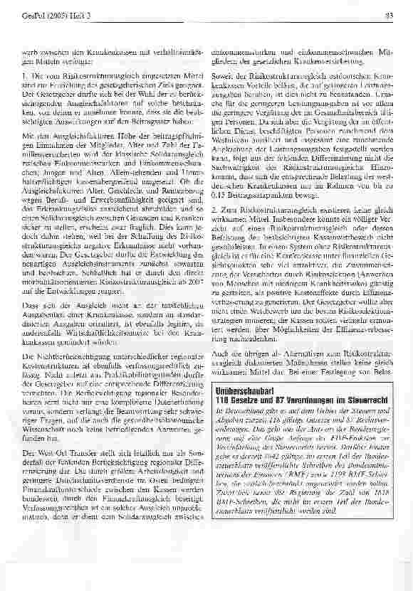 Vorschauseite 4: Regelungen des Risikostrukturausgleichs verfassungsgemäßBundesverfassungsgericht, Beschluss vom 18. Juli 2005 - 2 BvF 2/01