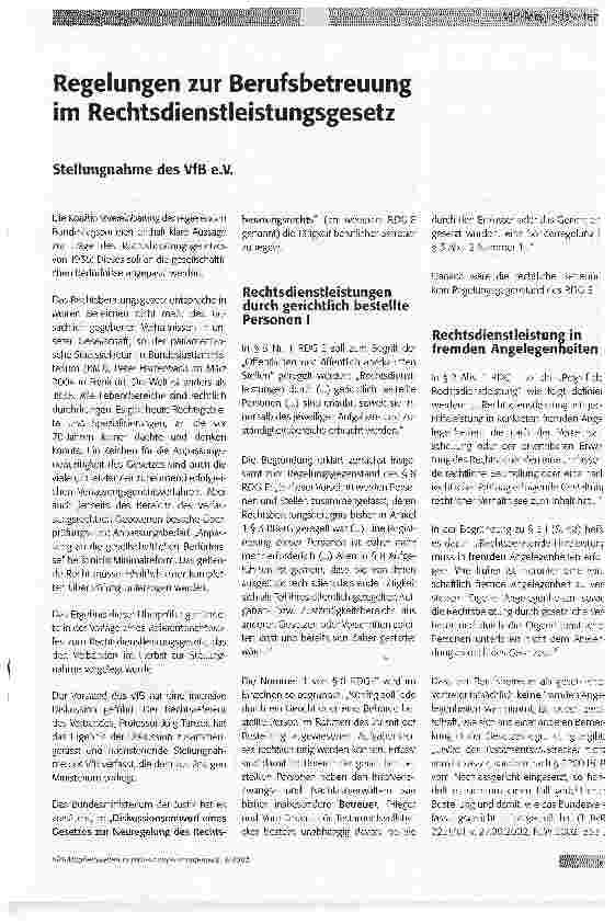 Vorschauseite 1: Regelungen zur Berufsbetreuung im Rechtsdienstleistungsgesetz