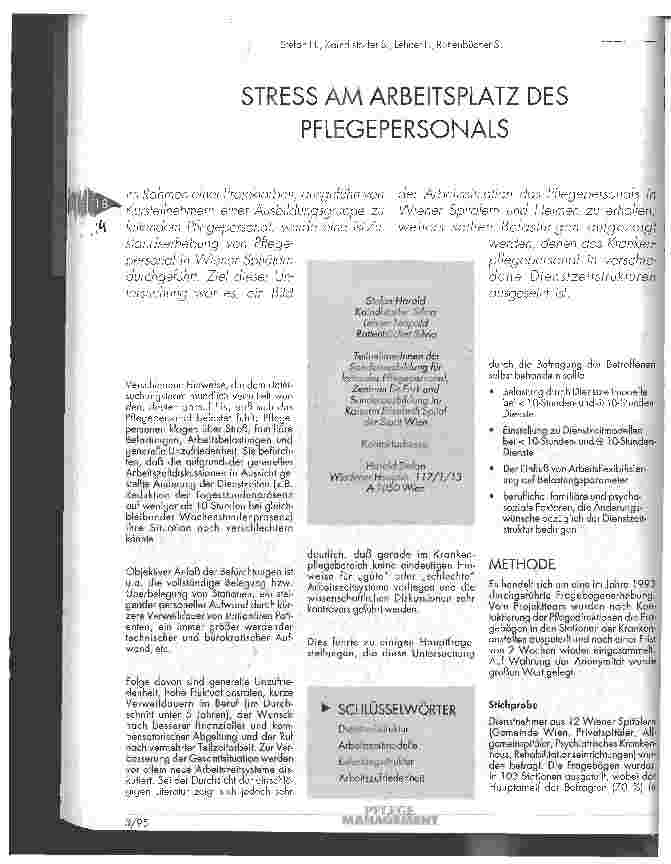 Vorschauseite 1: Streß am Arbeitsplatz des Pflegepersonals