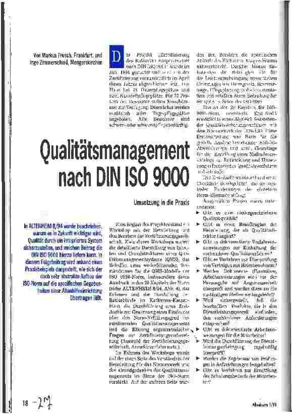 Vorschauseite 1: Qualitätsmanagement nach DIN ISO 9000 Umsetzung in die Praxis