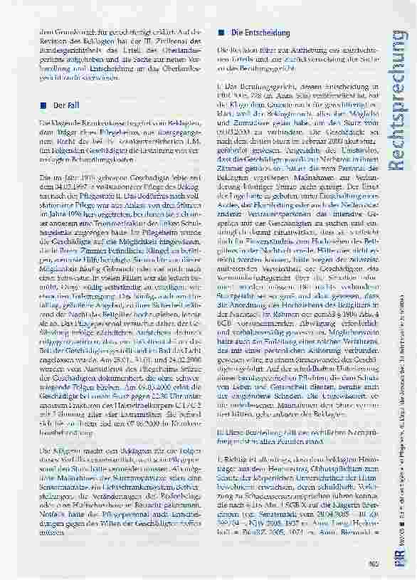 Vorschauseite 2: Zur Pflicht des Trägers eines Pflegeheims, die körperliche Unversehrtheit der Heimbewohner zu schützen