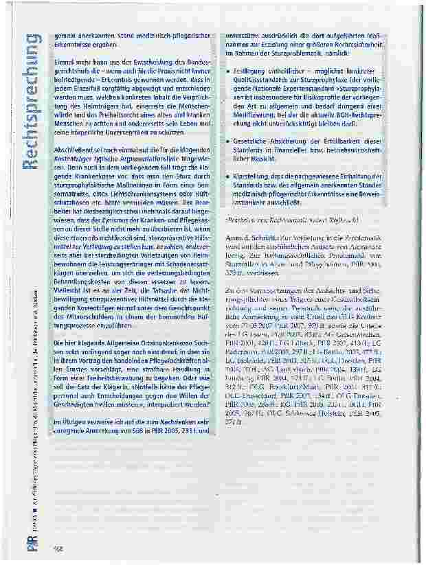 Vorschauseite 5: Zur Pflicht des Trägers eines Pflegeheims, die körperliche Unversehrtheit der Heimbewohner zu schützen