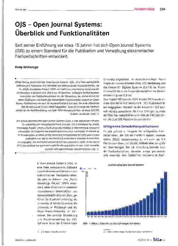Vorschauseite 1: Seit seiner Einführung vor etwa 15 Jahren hat sich Open Journal Systems (OJS) zu einem Standard für die Publikation und Verwaltung elektronischer Fachzeitschriften entwickelt.