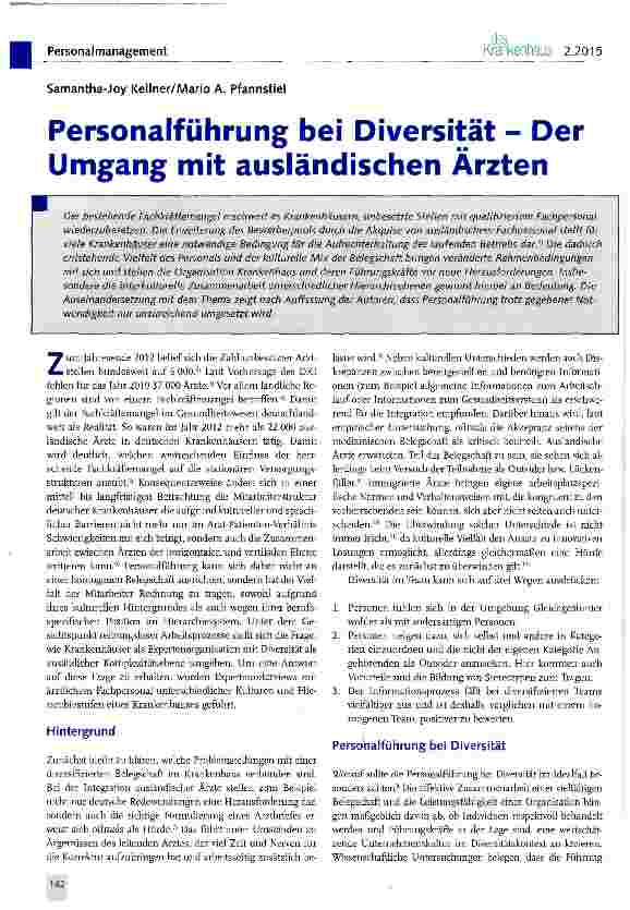 Vorschauseite 1: Personalführung bei Diversität - Der Umgang mit ausländischen Ärzten