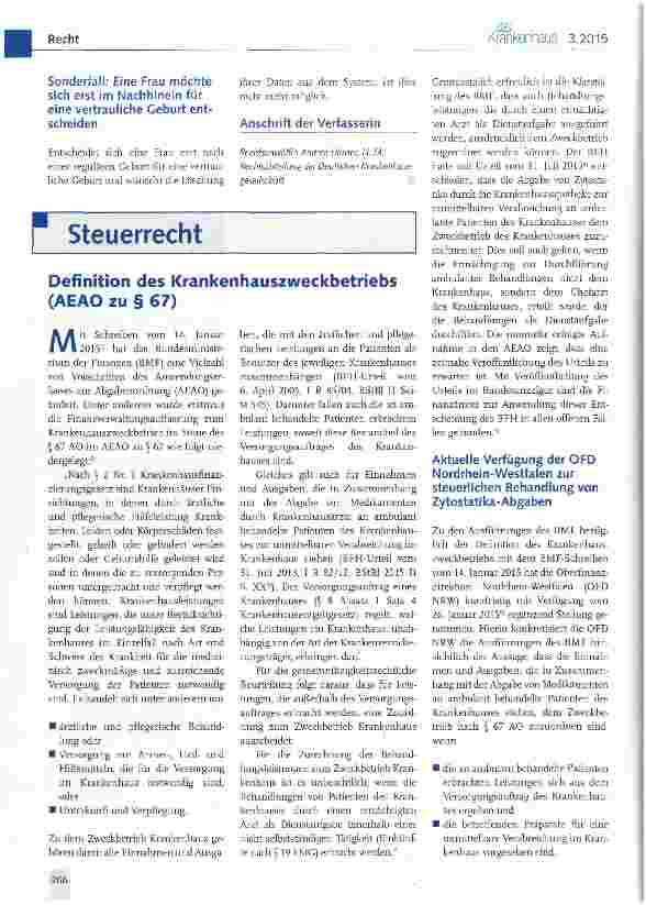 Vorschauseite 1: Definition des Krankenhauszweckbetriebs (AEAO zu § 67)