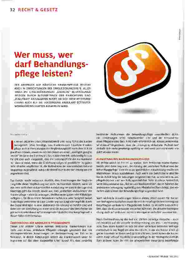 Vorschauseite 1: Wer muss, wer darf Behandlungspflege leisten?
