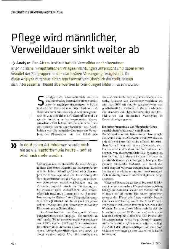 Vorschauseite 1: Pflege wird männlicher, Verweildauer sinkt weiter ab