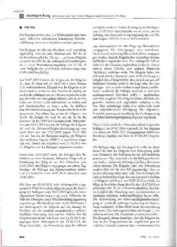 Vorschauseite 2: Androhung der zukünftigen Arbeitsunfähigkeit als Grund für eine fristlose KündigungKSchG § 1 Abs. 2, § 4 Satz 1, § 7; BGB § 626 Abs. 1