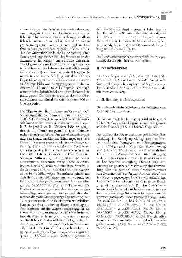 Vorschauseite 3: Androhung der zukünftigen Arbeitsunfähigkeit als Grund für eine fristlose KündigungKSchG § 1 Abs. 2, § 4 Satz 1, § 7; BGB § 626 Abs. 1