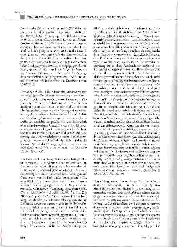 Vorschauseite 4: Androhung der zukünftigen Arbeitsunfähigkeit als Grund für eine fristlose KündigungKSchG § 1 Abs. 2, § 4 Satz 1, § 7; BGB § 626 Abs. 1
