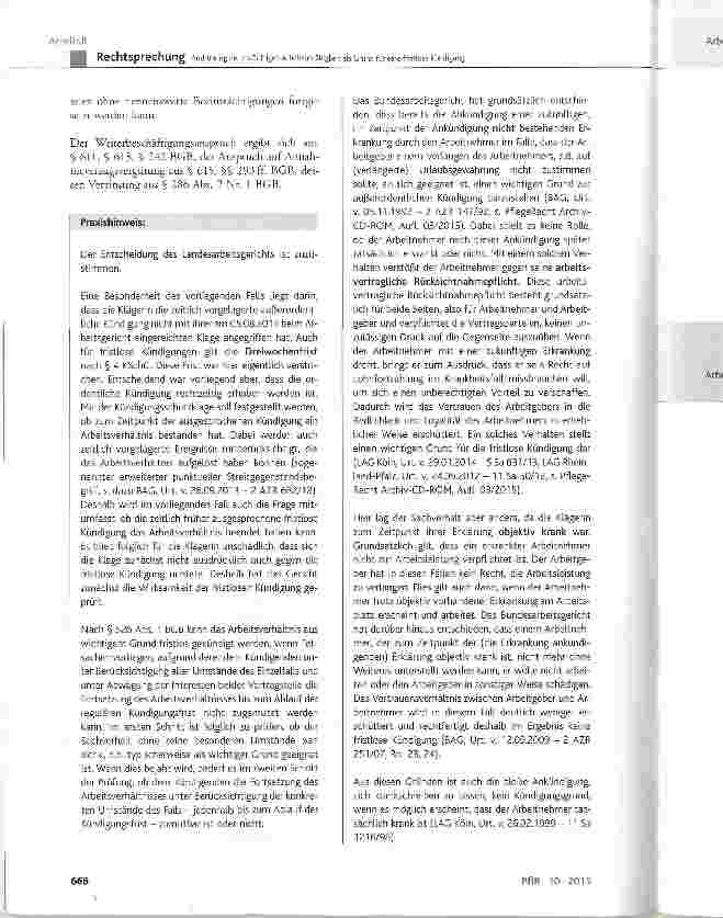Vorschauseite 6: Androhung der zukünftigen Arbeitsunfähigkeit als Grund für eine fristlose KündigungKSchG § 1 Abs. 2, § 4 Satz 1, § 7; BGB § 626 Abs. 1