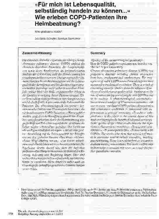 Vorschauseite 1: Für mich ist Lebensqualität, selbständig handeln zu können... Wie erleben COPD-Patienten ihre Heimbeatmung?