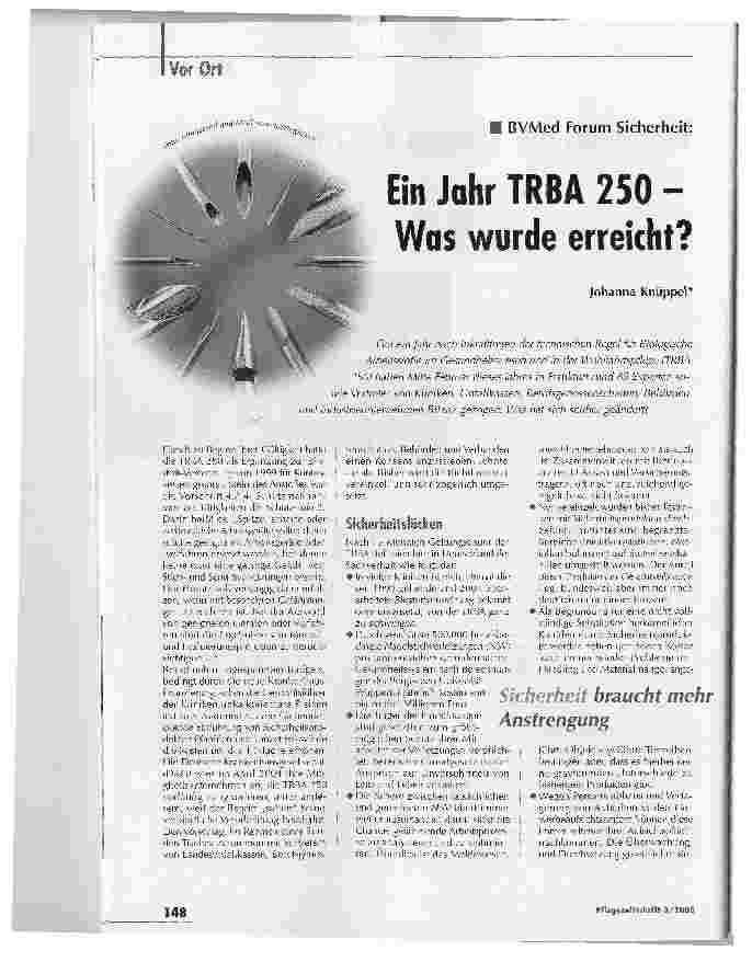 Vorschauseite 1: Ein Jahr TRBA 250 -Was wurde erreicht?