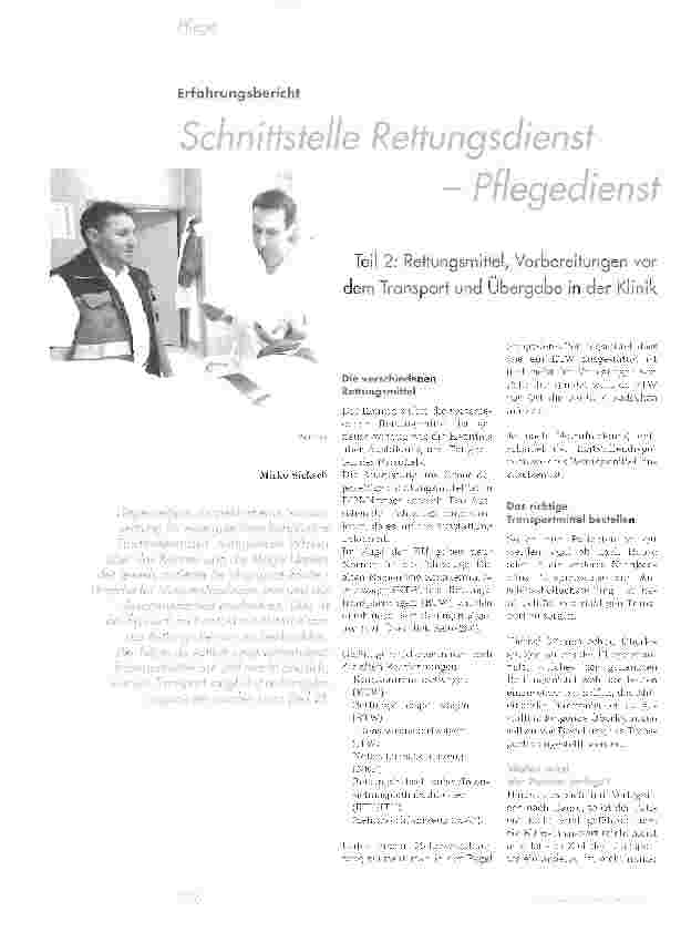 Vorschauseite 1: Schnittstelle Rettungsdienst - PflegedienstTeil 2: Rettungsmittel, Vorbereitungen vor dem Transport und Übergabe in der Klinik