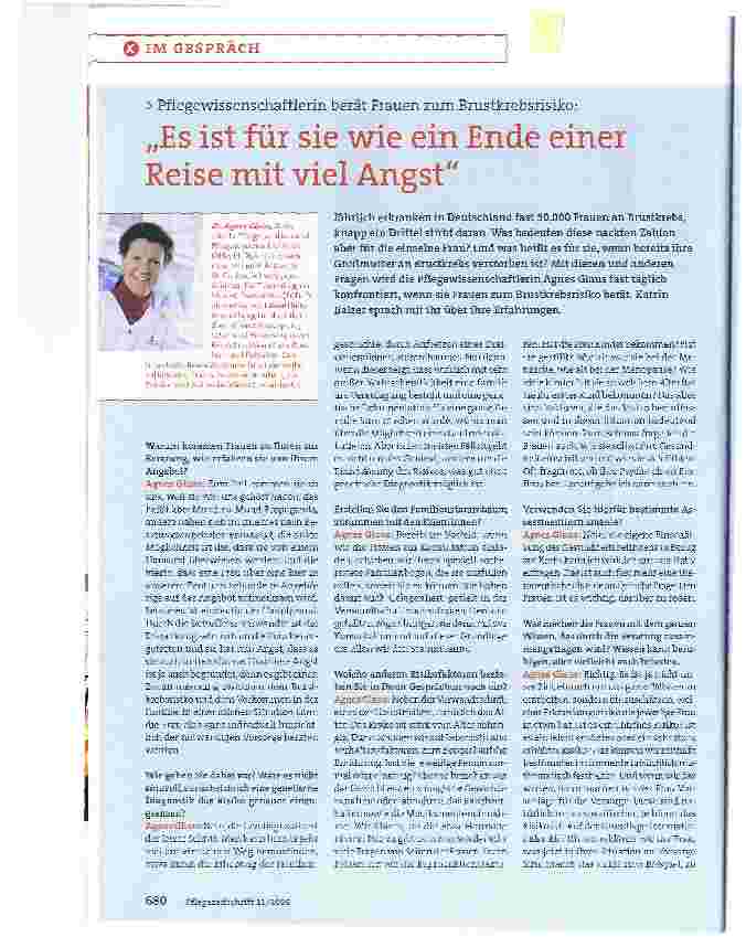 Vorschauseite 1: Pflegewissenschaftlerin berät Frauen zum Brustkrebsrisiko:Es ist für sie wie ein Ende einer Reise mit viel Angst