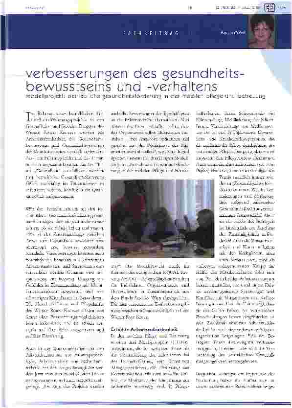 Vorschauseite 1: Verbesserungen des gesundheitsbewusstseins und -verhaltensmodellprojekt: betriebliche gesundheitsförderung in der mobilen pflege und betreuung