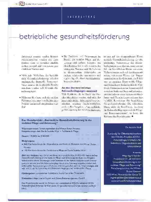 Vorschauseite 4: Verbesserungen des gesundheitsbewusstseins und -verhaltensmodellprojekt: betriebliche gesundheitsförderung in der mobilen pflege und betreuung