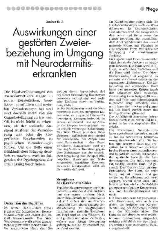 Vorschauseite 1: Auswirkungen einer gestörten Zweierbeziehung im Ungang mit Neurodermitiserkrankten