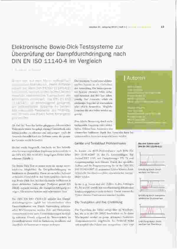 Vorschauseite 1: Elektronische Bowie-Dick-Testsystenne zur Überprüfung der Dampfdurchdringung nach DIN EN ISO 11140-4 im Vergleich