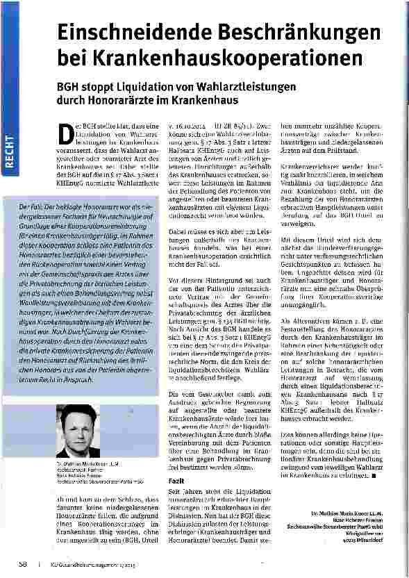 Vorschauseite 1: Einschneidende Beschränkungen bei Krankenhauskooperationen